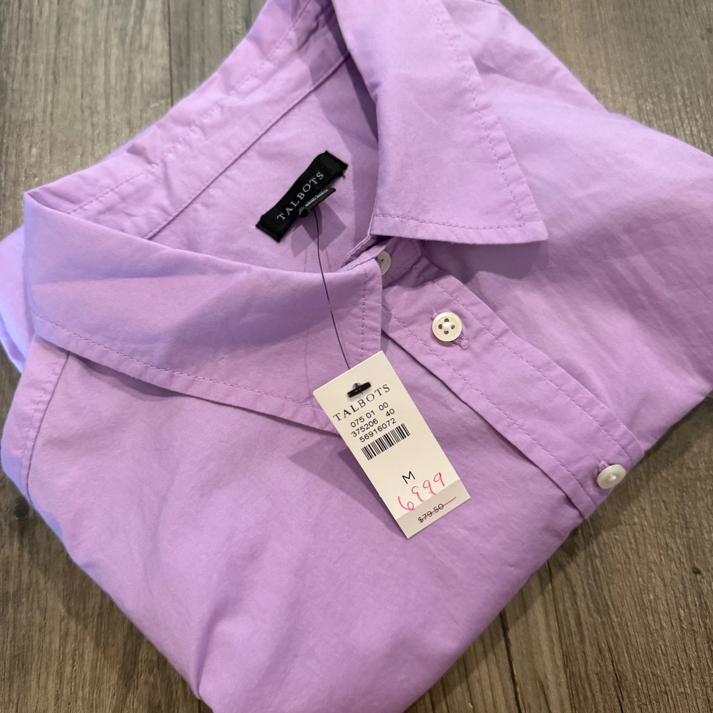 Talbots Womens Purple Lilac 100% Cotton Button Down Shirt Long Sleeve Size M NWT